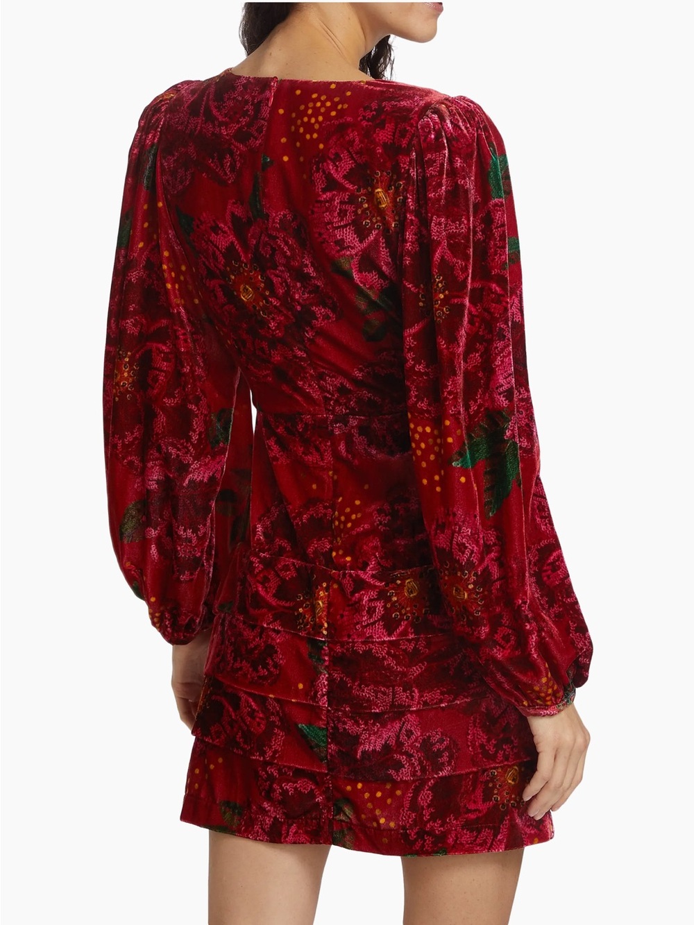 FARM Rio Mini Dress Womens Size L Red Pink Floral Velvet Long Sleeve - Picture 2 of 16